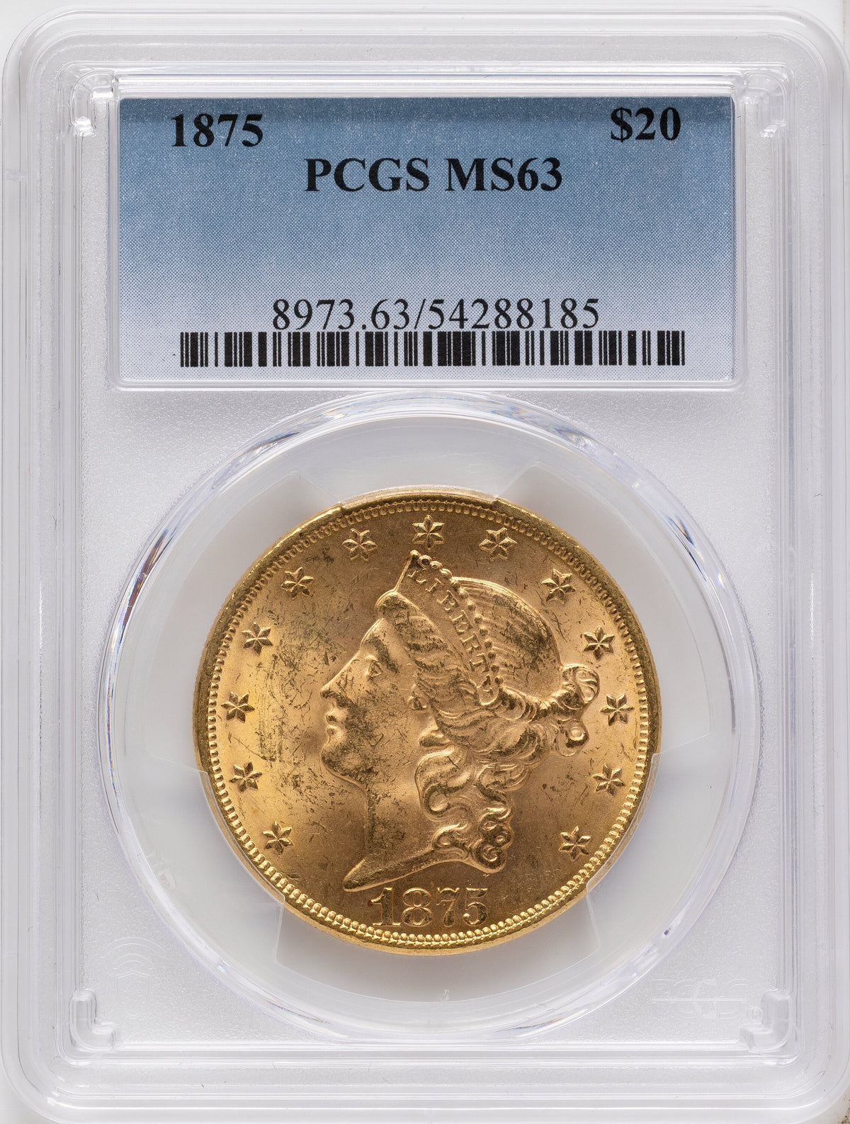 1875 $20 Liberty Double Eagle PCGS MS63
