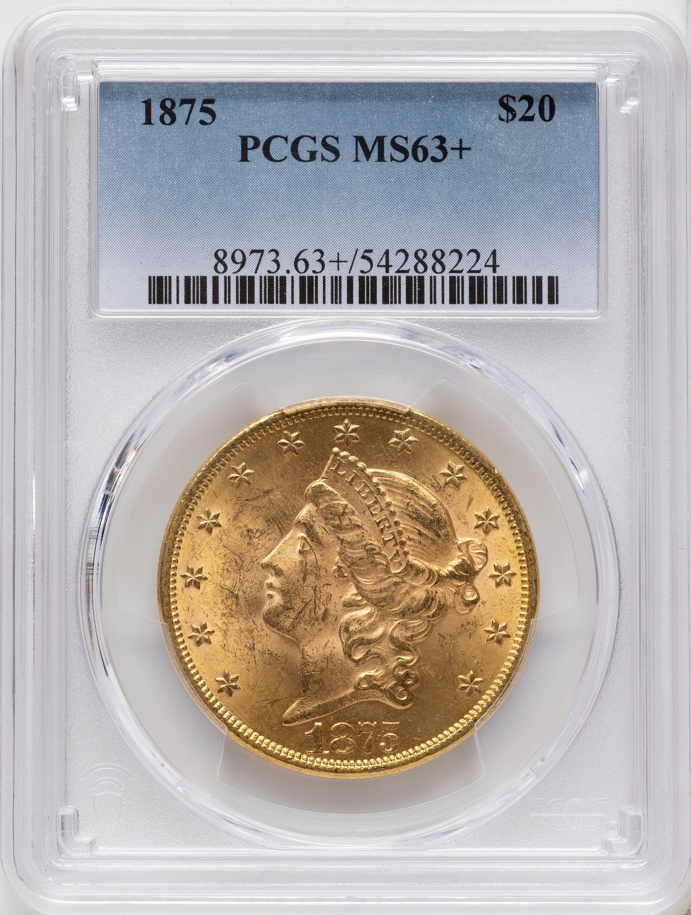 1875 $20 Liberty Double Eagle PCGS MS63+