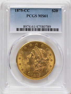 1875-CC $20 Liberty Double Eagle PCGS MS61