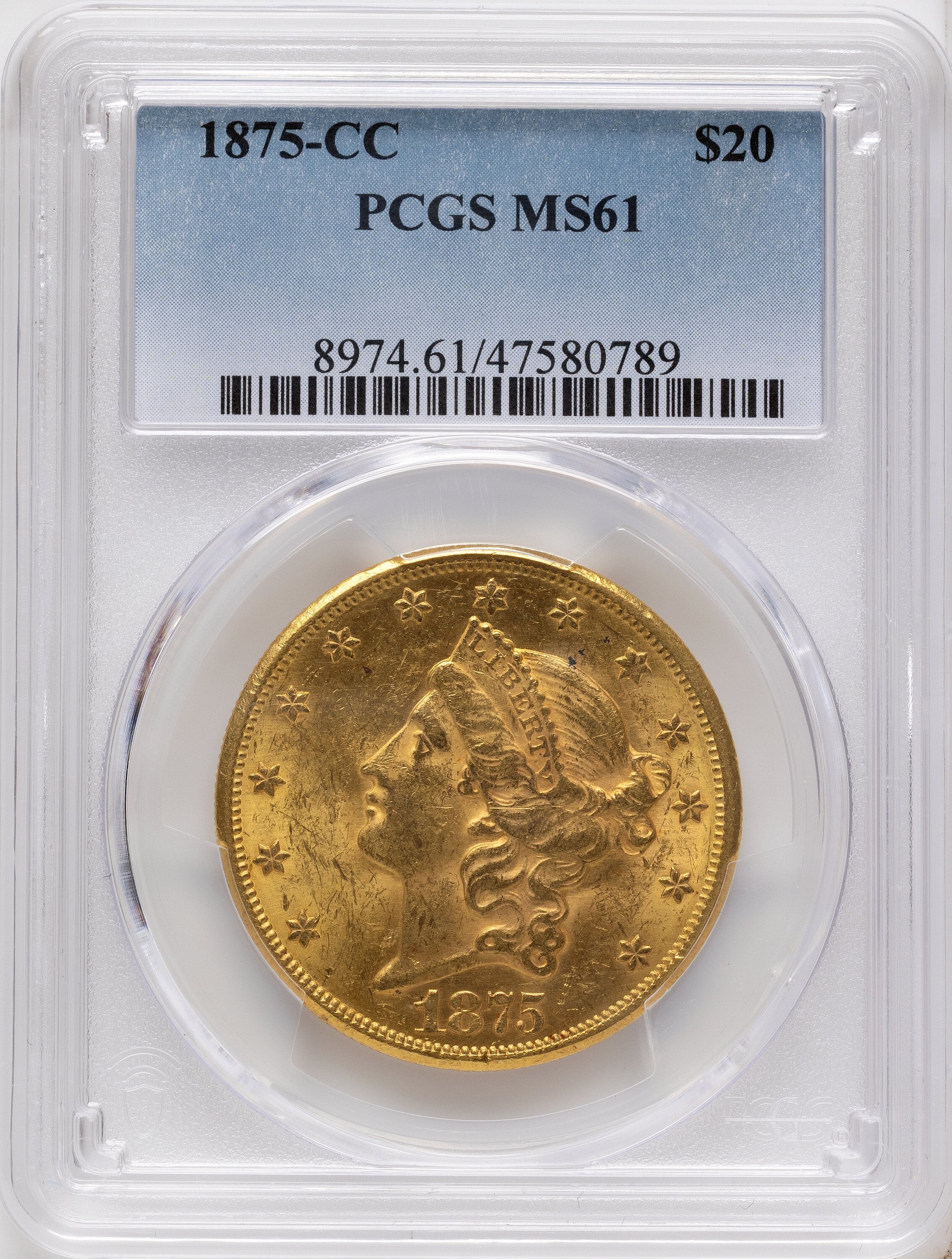1875-CC $20 Liberty Double Eagle PCGS MS61