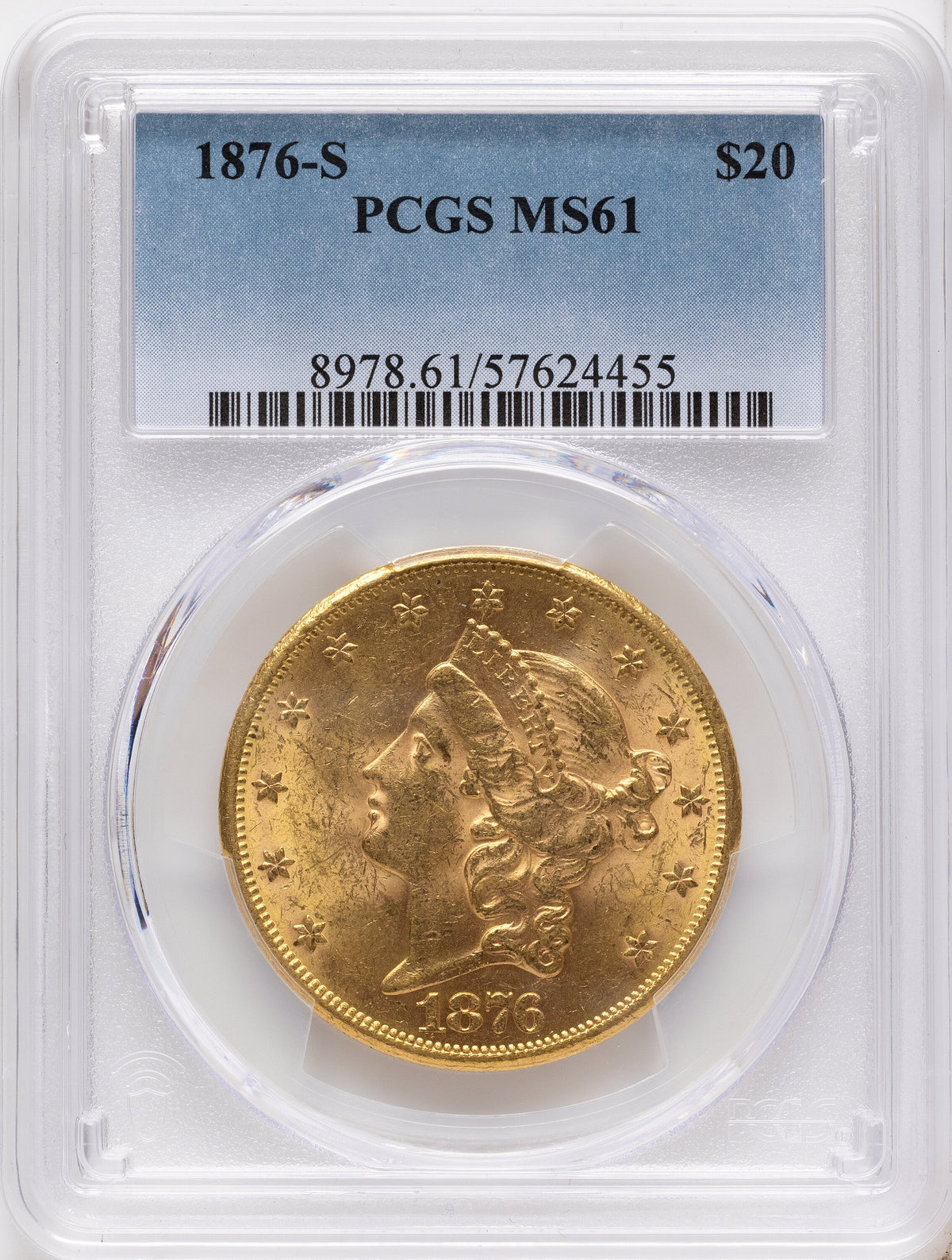 1876-S $20 Liberty Double Eagle PCGS MS61