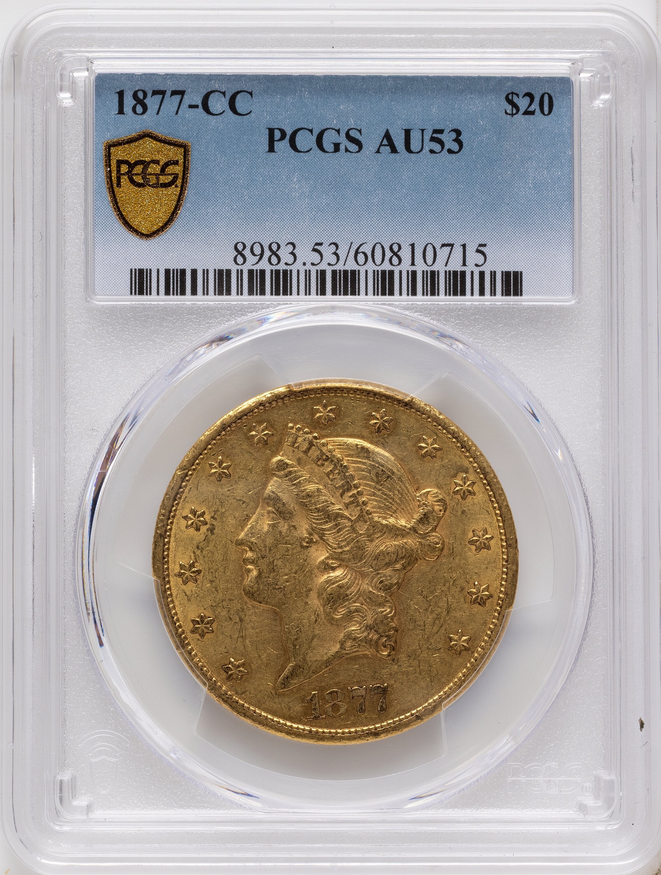 1877-CC $20 Liberty Double Eagle PCGS AU53