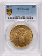 1878 $20 Liberty Double Eagle PCGS MS61