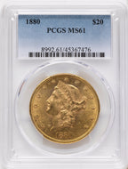 1880 $20 Liberty Double Eagle PCGS MS61