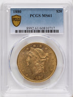 1880 $20 Liberty Double Eagle PCGS MS61