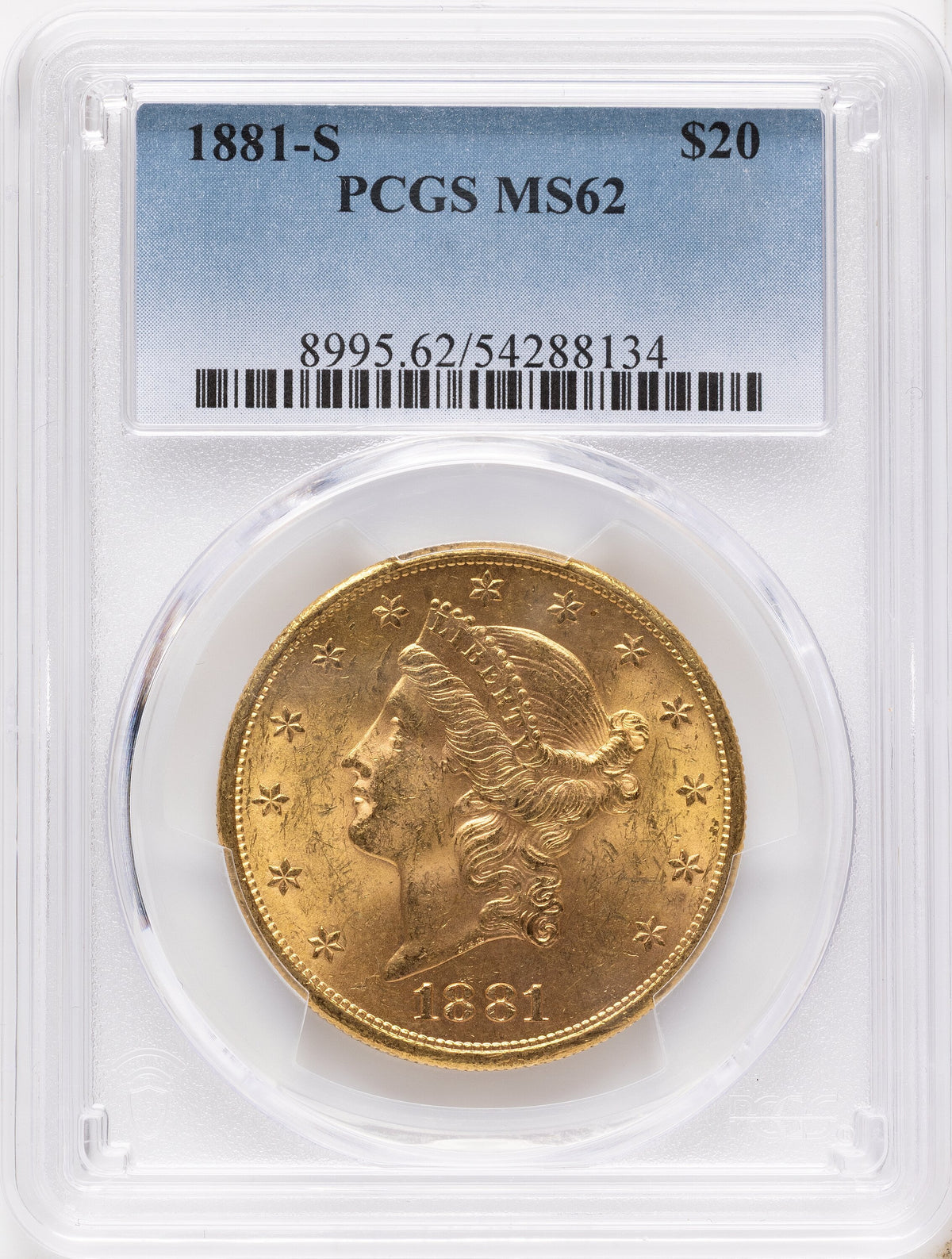 1881-S $20 Liberty Double Eagle PCGS MS62