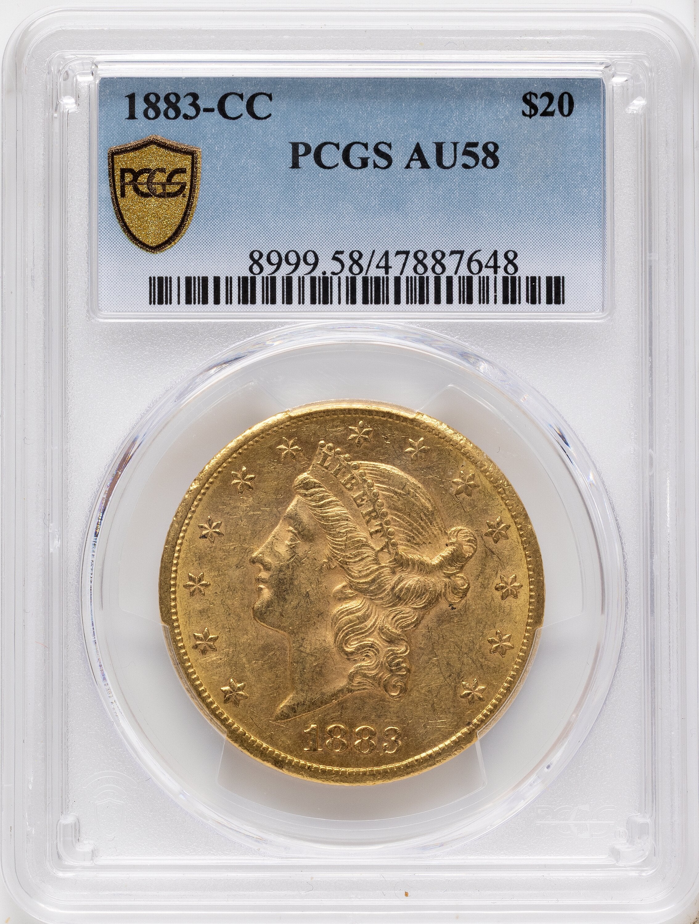 1883-CC $20 Liberty Double Eagle PCGS AU58