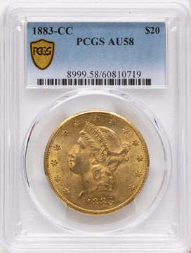 1883-CC $20 Liberty Double Eagle PCGS AU58