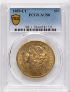 1889-CC $20 Liberty Double Eagle PCGS AU58