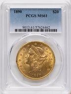 1890 $20 Liberty Double Eagle PCGS MS61
