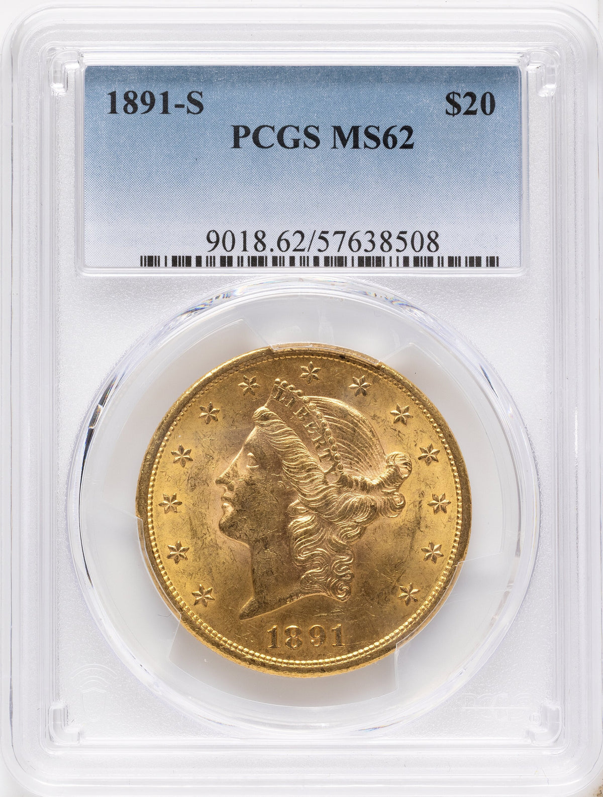 1891-S $20 Liberty Double Eagle PCGS MS62