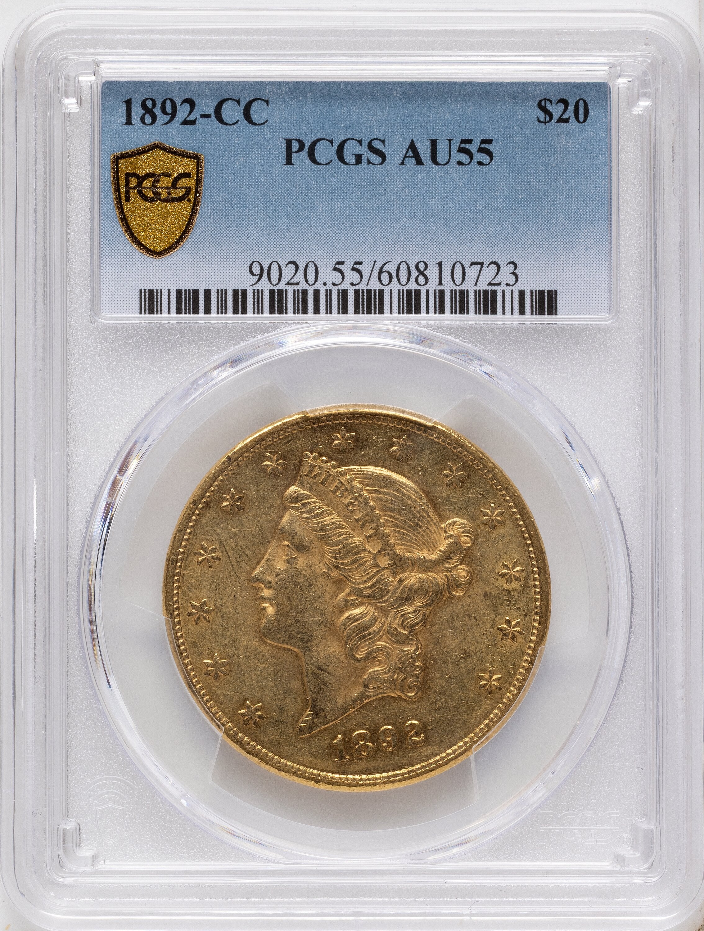 1892-CC $20 Liberty Double Eagle PCGS AU55