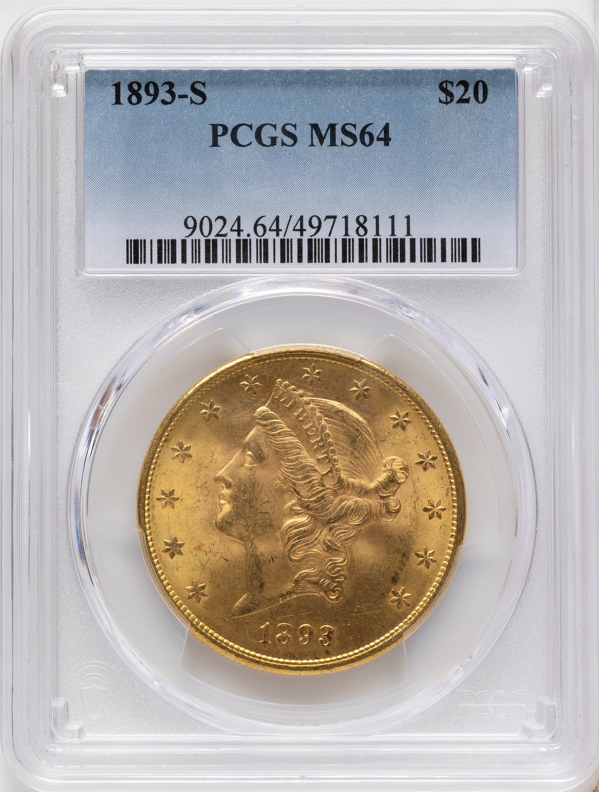 1893-S $20 Liberty Double Eagle PCGS MS64