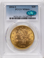 1894-S $20 CAC Liberty Double Eagle PCGS MS64+