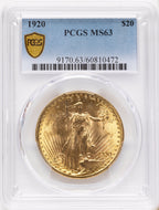 1920 $20 Saint-Gaudens Double Eagle PCGS MS63