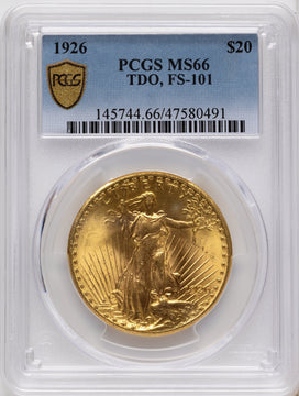 1926 $20 Tripled Die Obverse FS-101 Saint-Gaudens Double Eagle PCGS MS66