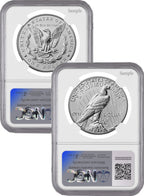 2025-S Morgan and Peace Silver Dollar 2pc Set Reverse Proof FDI NGC PF70 Harrigal