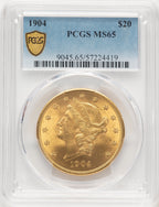 1904 $20 Liberty Brown Label Liberty Double Eagle PCGS MS65