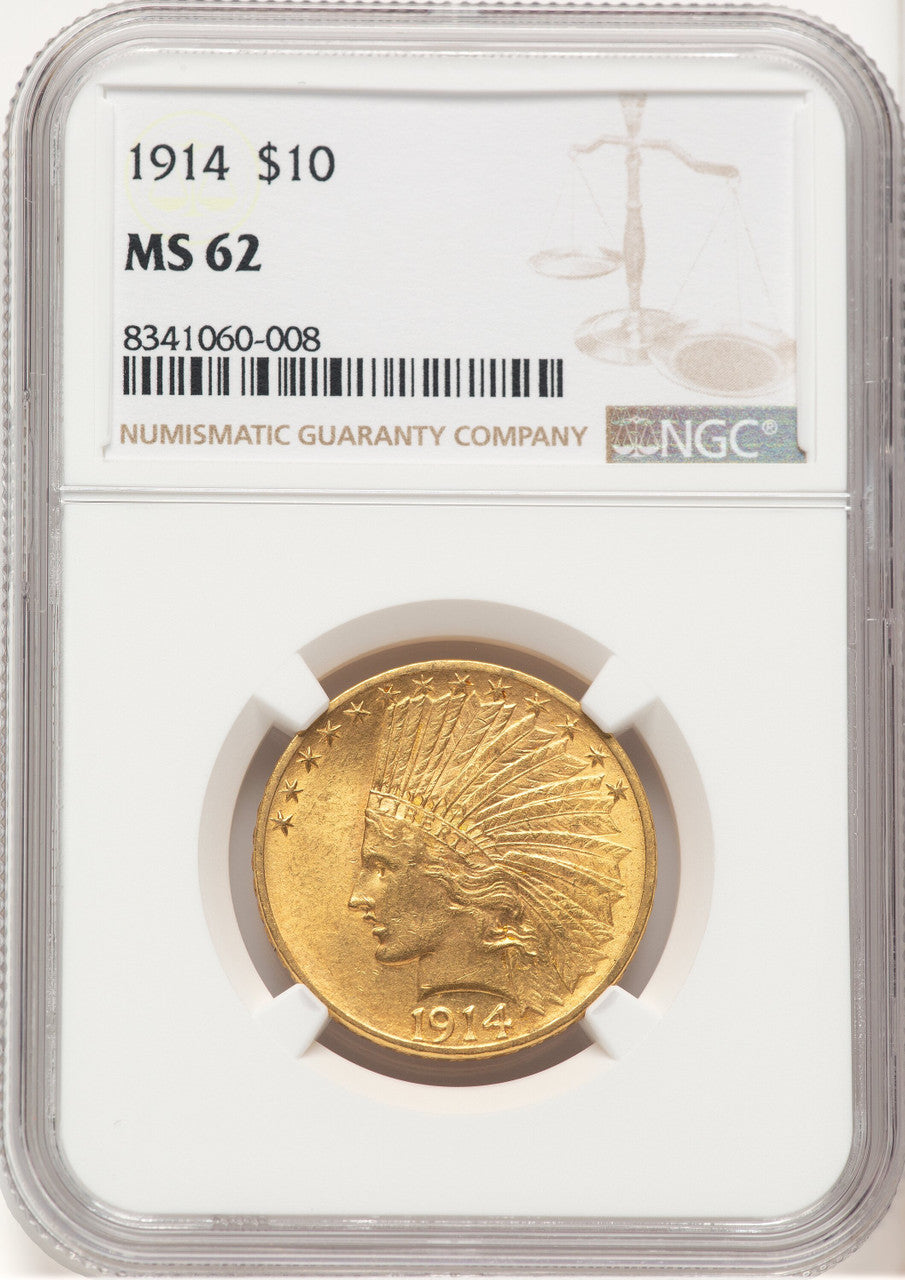 1914 $10 Brown Label Indian Eagle NGC MS62