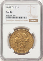 1892-CC $20 Liberty Double Eagle NGC AU53