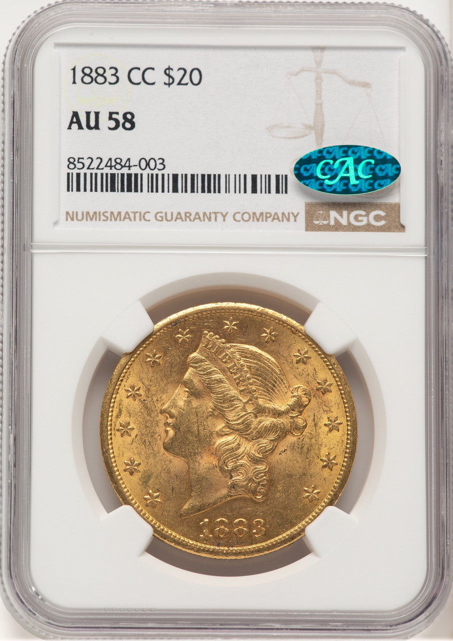 1883-CC $20 CAC Liberty Double Eagle NGC AU58