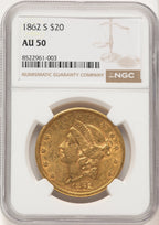 1862-S $20 Liberty Double Eagle NGC AU50 (177339041)