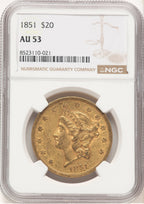 1851 $20 Liberty Double Eagle NGC AU53 (177372001)