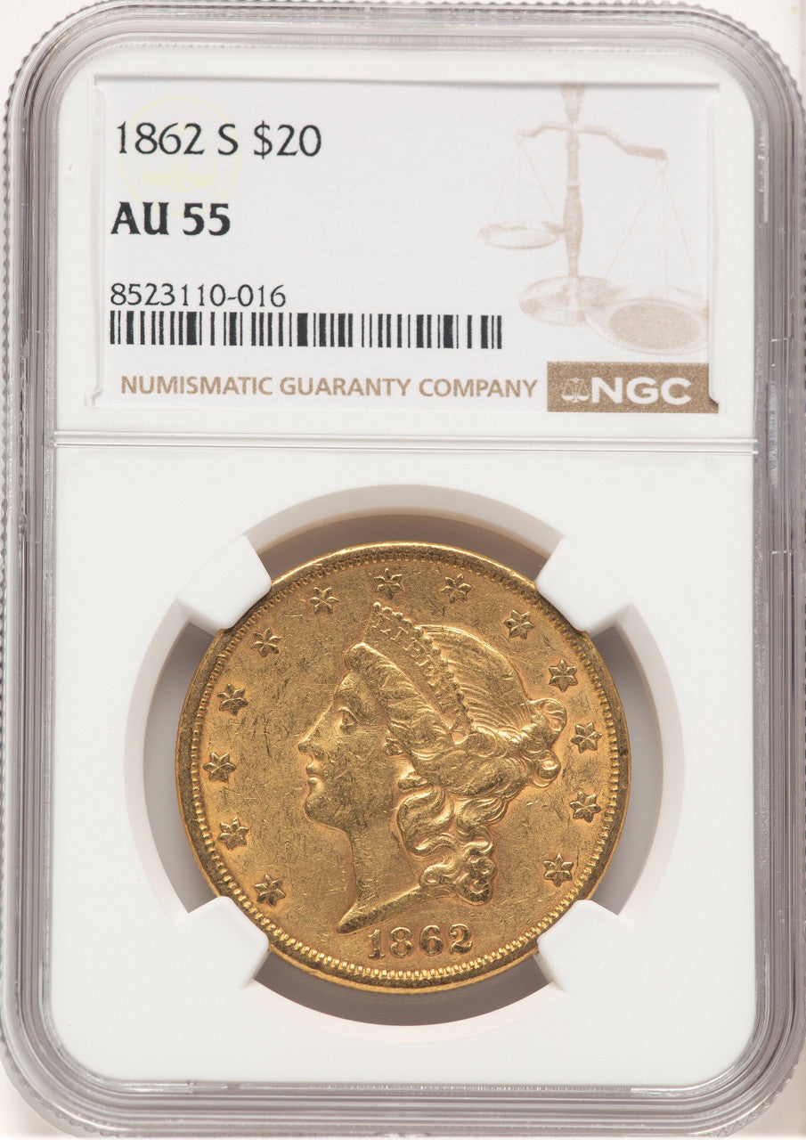 1862-S $20 Liberty Double Eagle NGC AU55 (177372003)