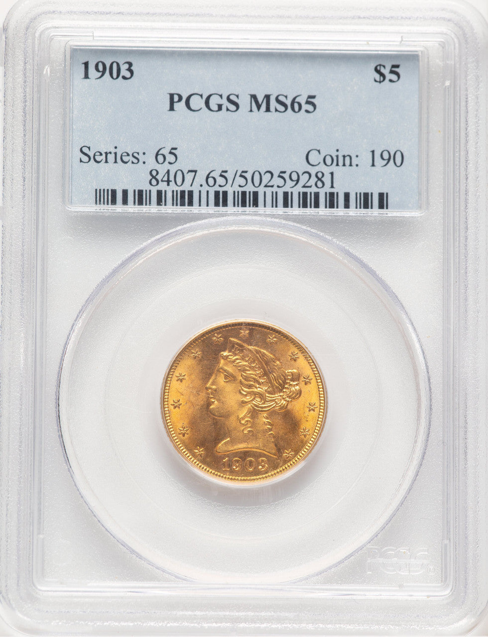 1903 $5 Liberty Half Eagle PCGS MS65 (177385005)