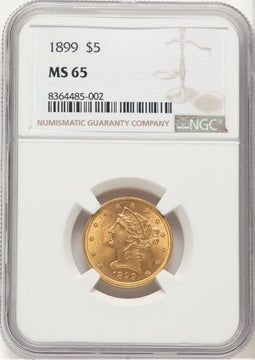1899 $5 Liberty Half Eagle NGC MS65 (177388105)
