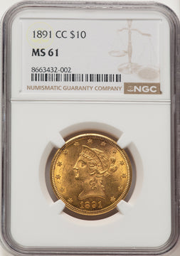1891-CC $10 Liberty Eagle NGC MS61