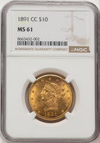 1891-CC $10 Liberty Eagle NGC MS61