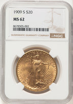 1909-S $20 Saint-Gaudens Double Eagle NGC MS62