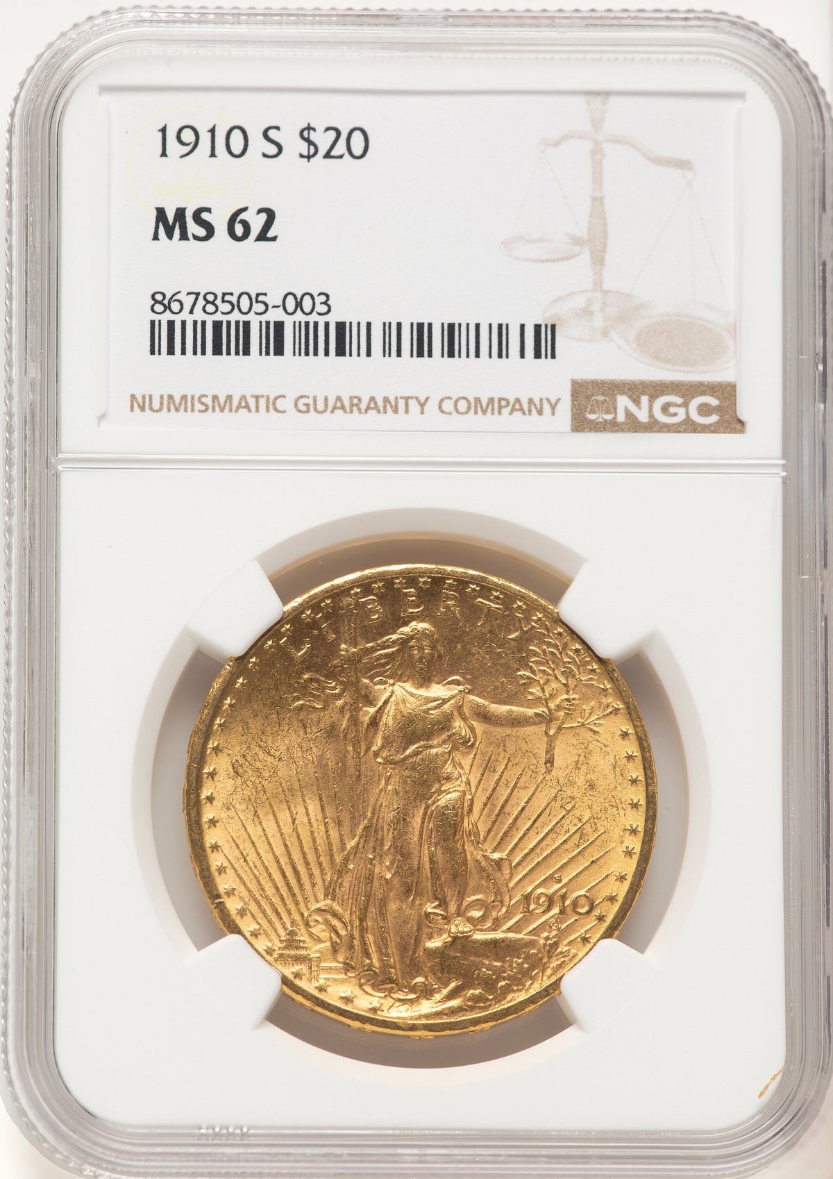 1910-S $20 Saint-Gaudens Double Eagle NGC MS62