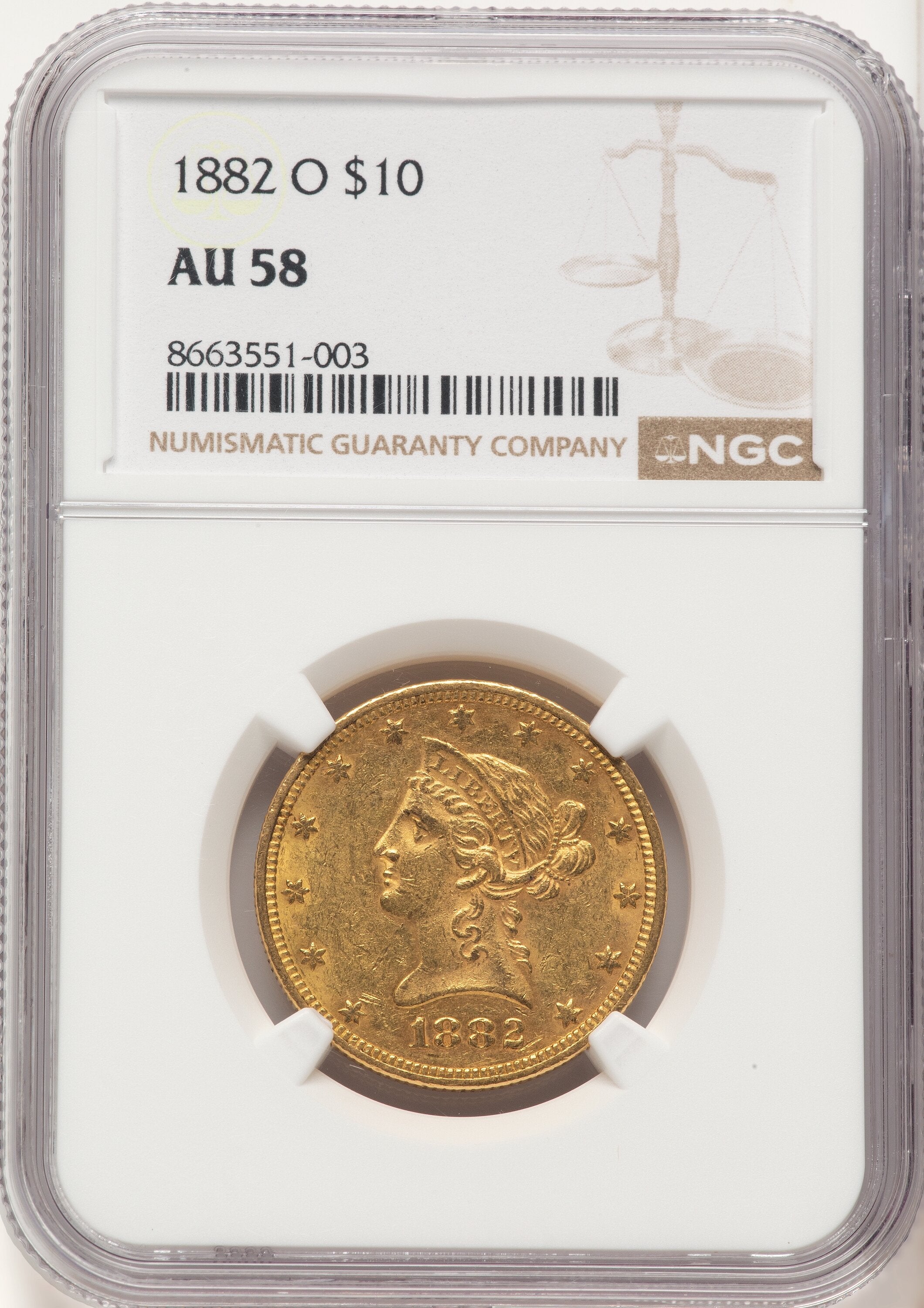 1882-O $10 Liberty Eagle NGC AU58