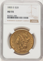 1855-S $20 Liberty Double Eagle NGC AU55