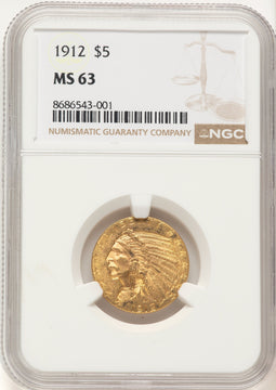 1912 $5 Indian Half Eagle NGC MS63