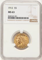 1912 $5 Indian Half Eagle NGC MS63