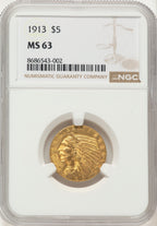 1913 $5 Indian Half Eagle NGC MS63