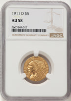 1911-D $5 Indian Half Eagle NGC AU58