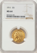 1911 $5 Indian Half Eagle NGC MS64