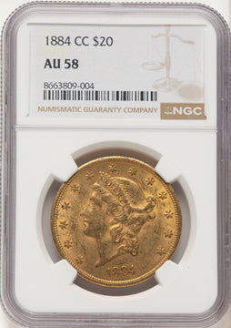 1884-CC $20 Liberty Double Eagle NGC AU58