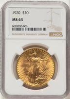 1920 $20 Saint-Gaudens Double Eagle NGC MS63