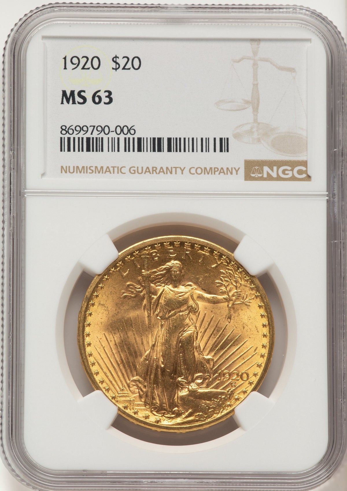 1920 $20 Saint-Gaudens Double Eagle NGC MS63