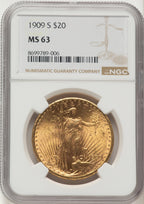 1909-S $20 Saint-Gaudens Double Eagle NGC MS63