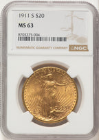1911-S $20 Saint-Gaudens Double Eagle NGC MS63