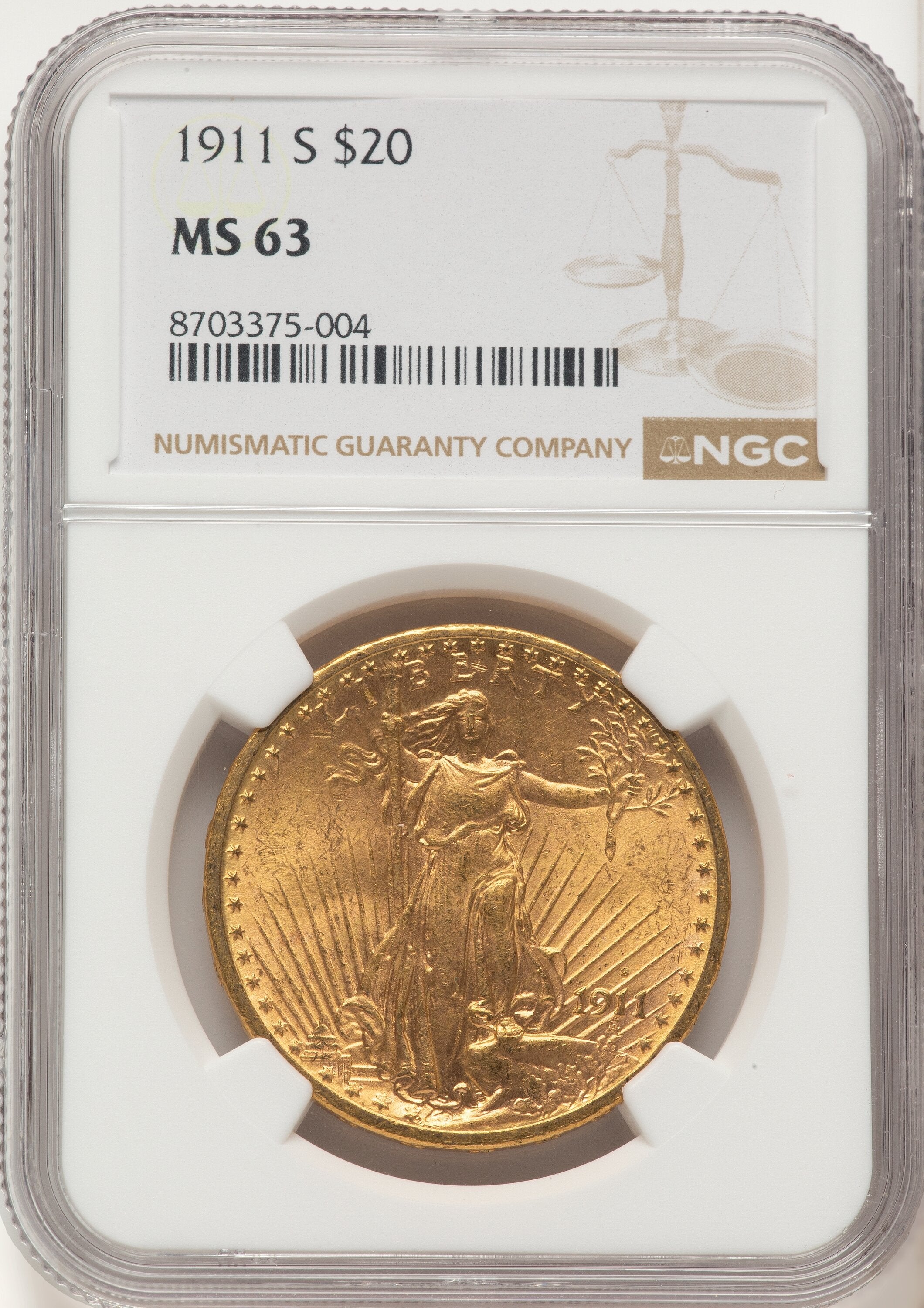 1911-S $20 Saint-Gaudens Double Eagle NGC MS63