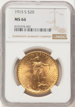1915-S $20 Saint-Gaudens Double Eagle NGC MS66