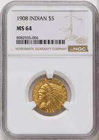 1908 $5 Indian Half Eagle NGC MS64