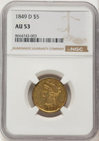 1849-D $5 Liberty Half Eagle NGC AU53